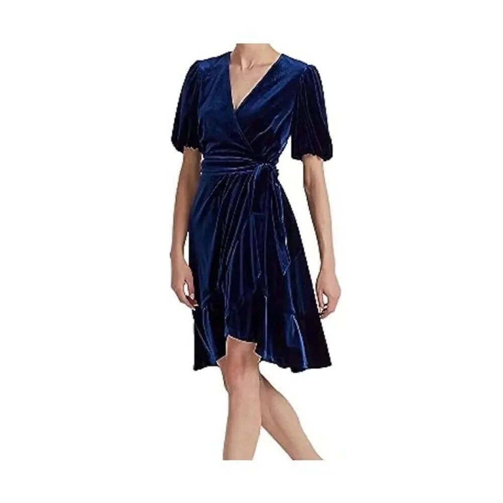 Lauren Ralph Lauren NWT crushed Valore Velvet navy blue wrap dress sz 16